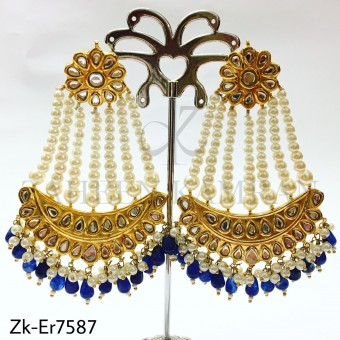 Sapphire hanging kundan earrings